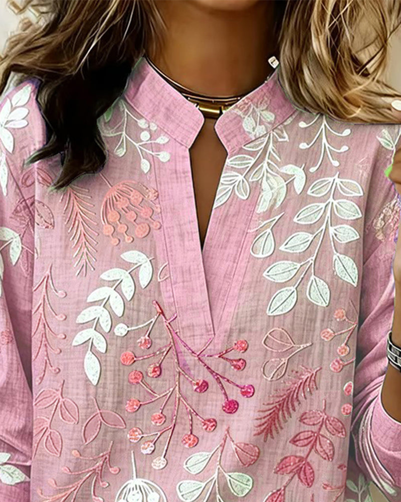 Patterned Banded Split Buttoned Flowy Top