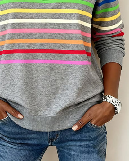 Women's Polo Collar Half Zip Striped Sweatshirt