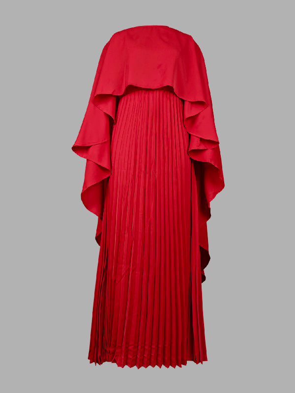 Cape Layered Pleated Round High Maxi Dress
