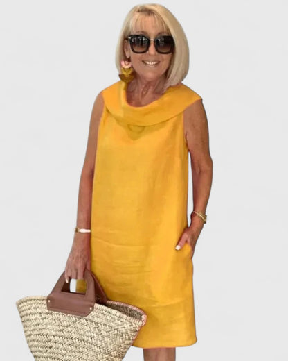 Sleeveless Cowled Straight Pocketed Unfitted Dress