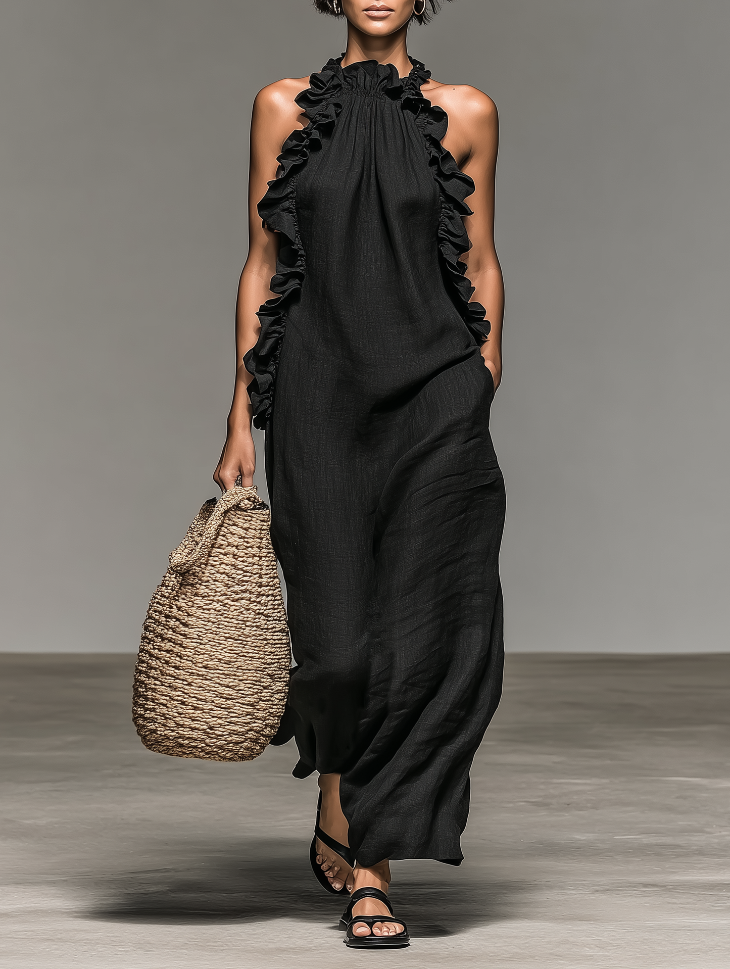 Sleeveless Keyhole Back Flared Floor Length Dress