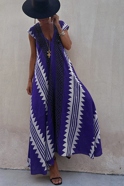 Deep Neckline Flared Hemline A-Line Dress