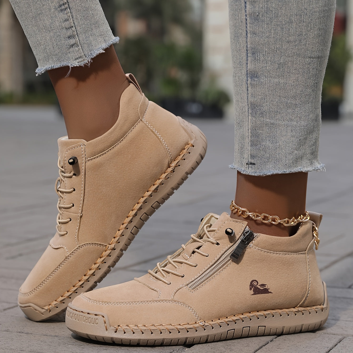 Zip-Up Lace-Up High-Top Orthopedic Sneakers