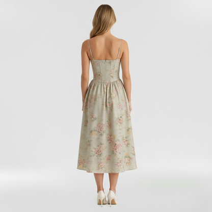 Corset Structured Sleeveless Paneled Gathered Midi Dress