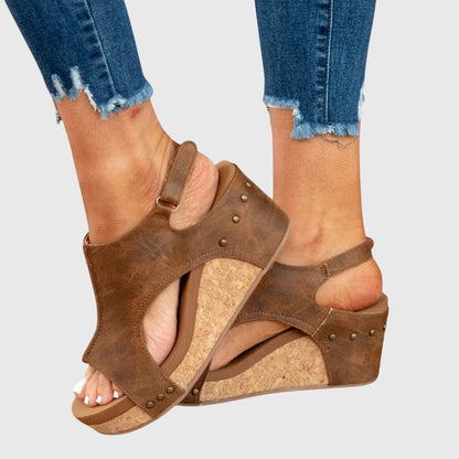 Open Toe Studded Wedge Slingback Sandals