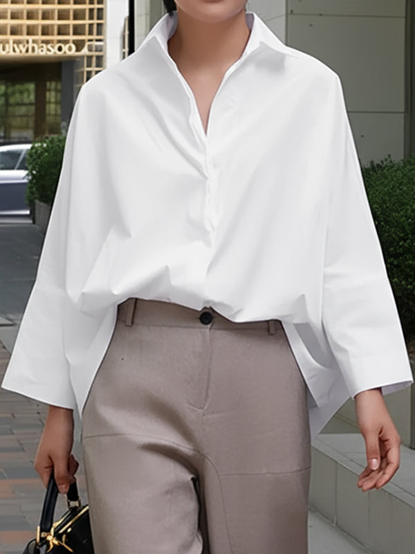 Long Sleeves Loose Lapel Collared Blouse