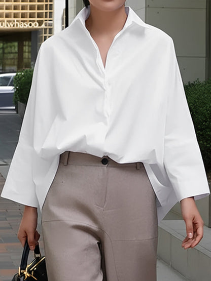 Long Sleeves Loose Lapel Collared Blouse