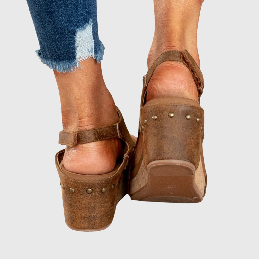 Open Toe Studded Wedge Slingback Sandals