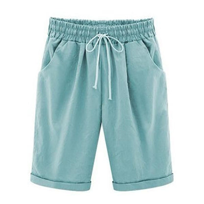 Tied Gathered Loose Pocketed Cuffed Solid Shorts
