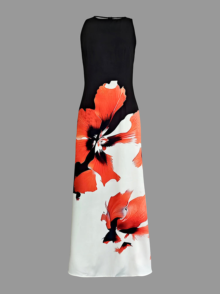 Sleeveless Floral High Neck Maxi Dress