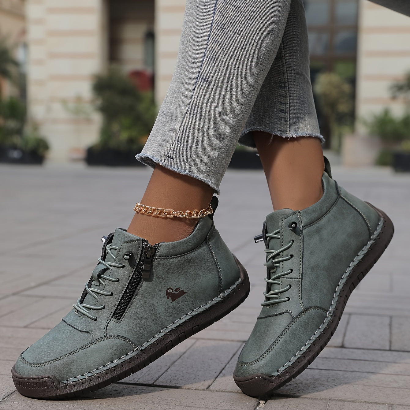 Zip-Up Lace-Up High-Top Orthopedic Sneakers