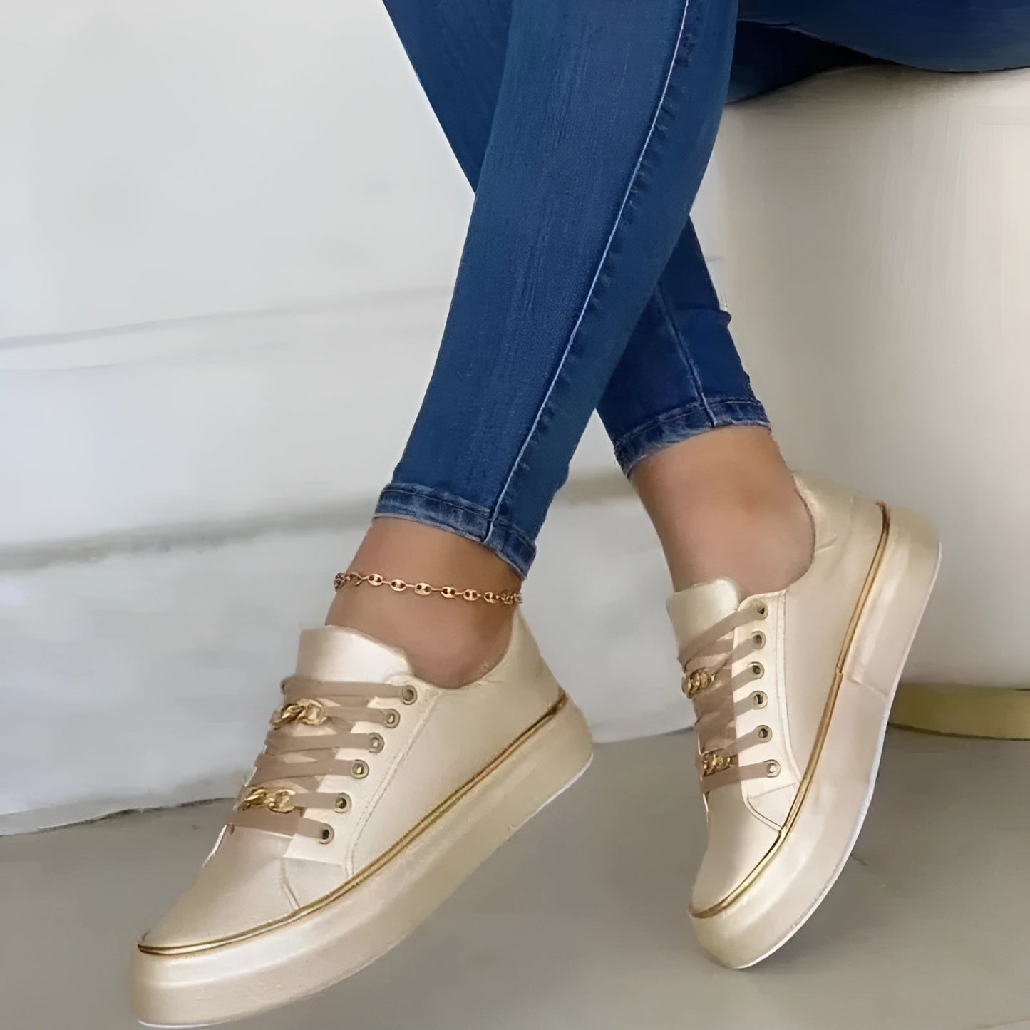 Chain Linked Lace Up Platform Shoes