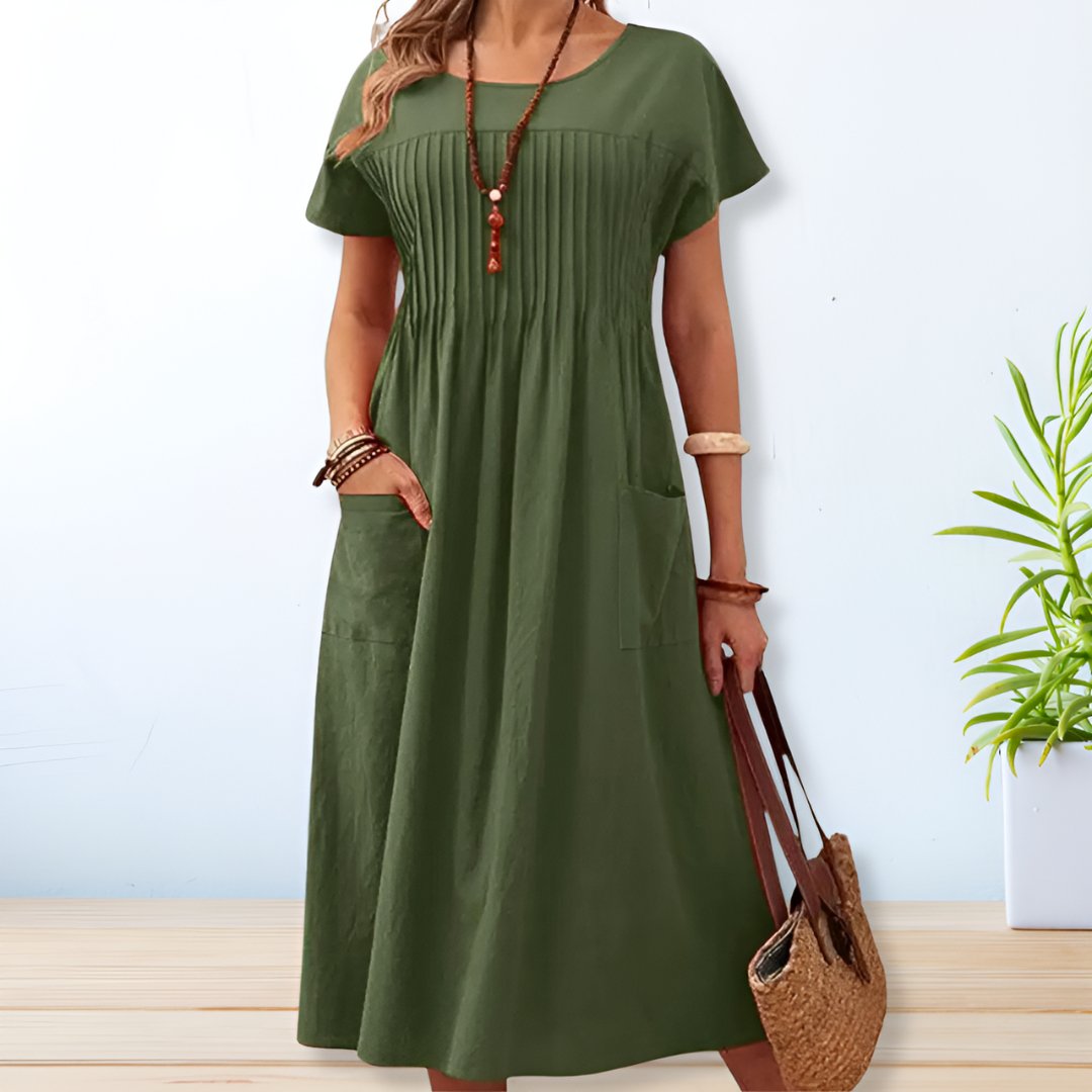 Round Neck Gathered Dress
