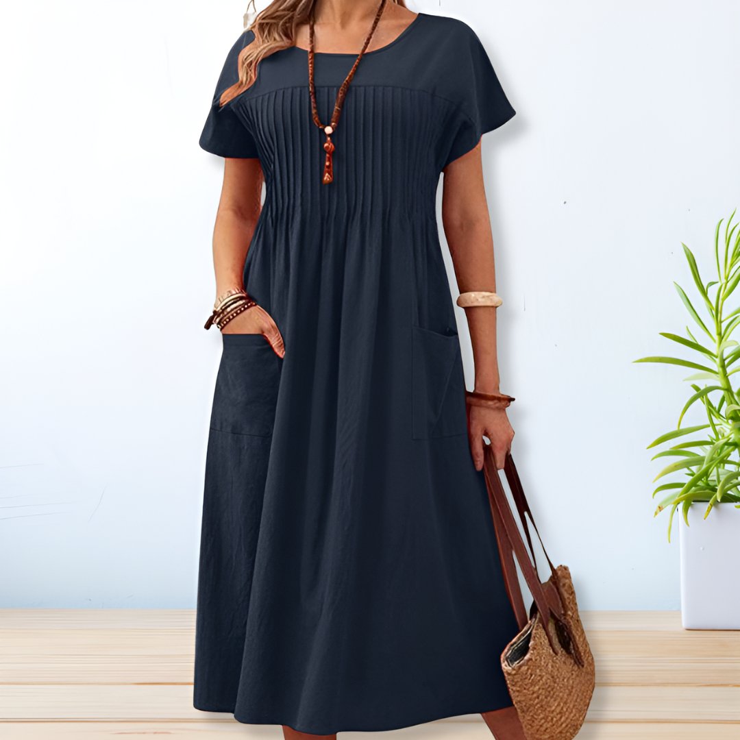 Round Neck Gathered Dress