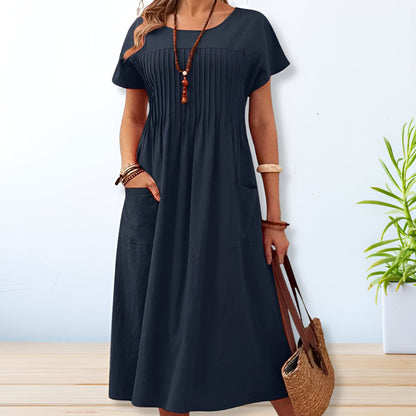 Round Neck Gathered Dress