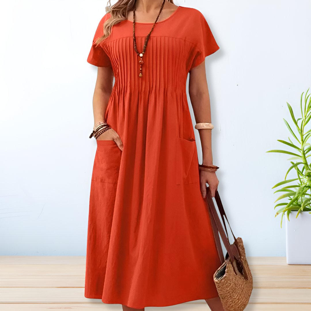 Round Neck Gathered Dress
