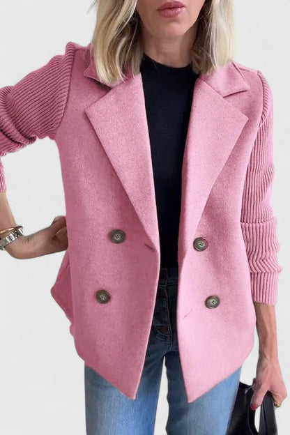 Structured Ribbed Notched Cuffed Buttoned Paneled Blazer