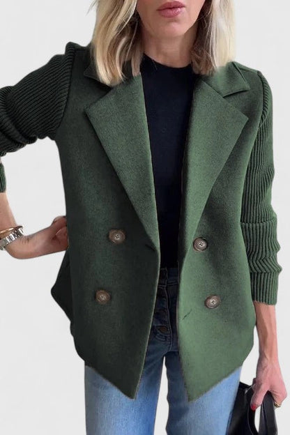 Structured Ribbed Notched Cuffed Buttoned Paneled Blazer