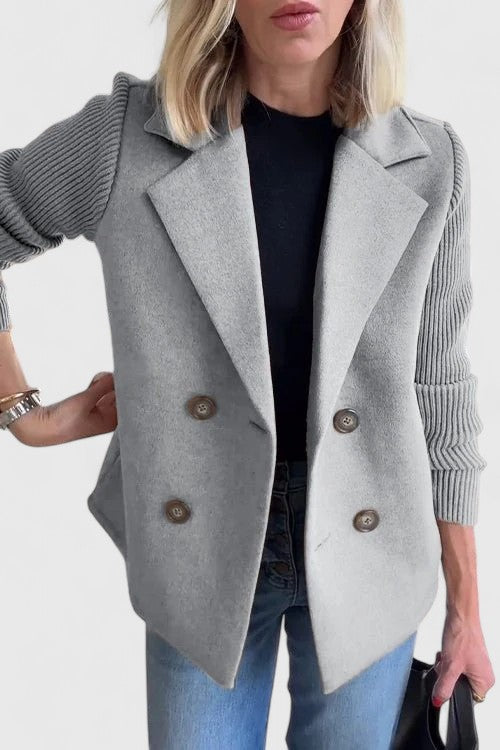 Structured Ribbed Notched Cuffed Buttoned Paneled Blazer