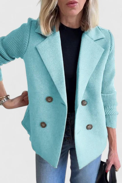 Structured Ribbed Notched Cuffed Buttoned Paneled Blazer
