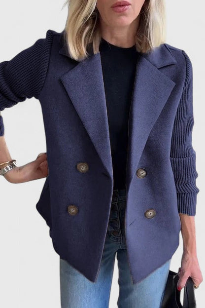 Structured Ribbed Notched Cuffed Buttoned Paneled Blazer