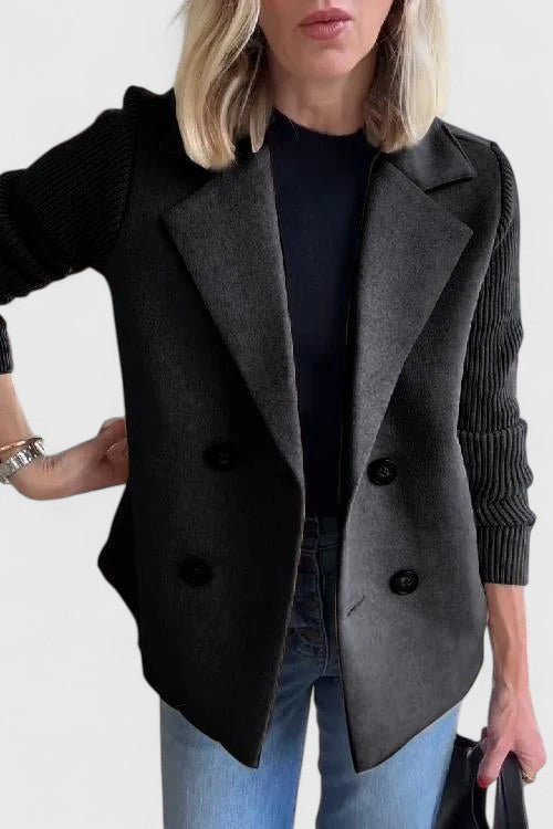 Structured Ribbed Notched Cuffed Buttoned Paneled Blazer