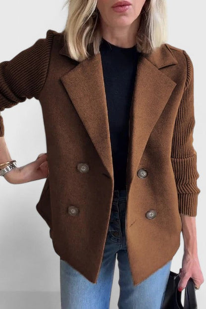 Structured Ribbed Notched Cuffed Buttoned Paneled Blazer