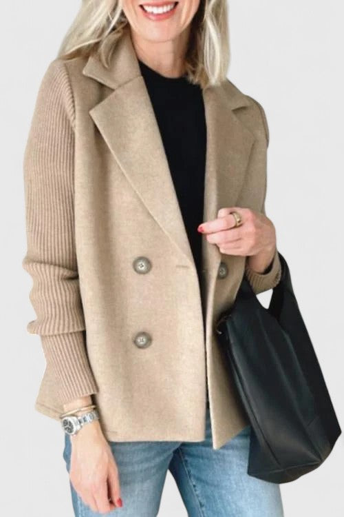 Structured Ribbed Notched Cuffed Buttoned Paneled Blazer