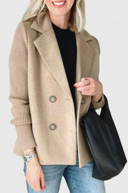 Structured Ribbed Notched Cuffed Buttoned Paneled Blazer