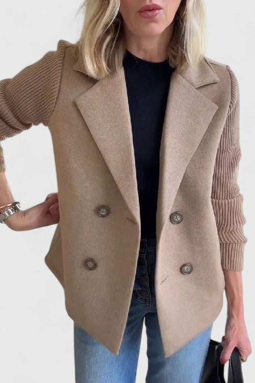 Structured Ribbed Notched Cuffed Buttoned Paneled Blazer