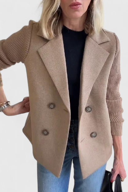 Structured Ribbed Notched Cuffed Buttoned Paneled Blazer
