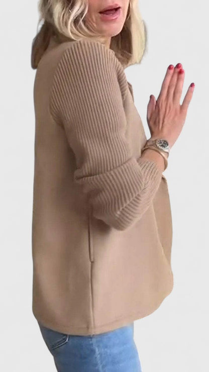 Structured Ribbed Notched Cuffed Buttoned Paneled Blazer