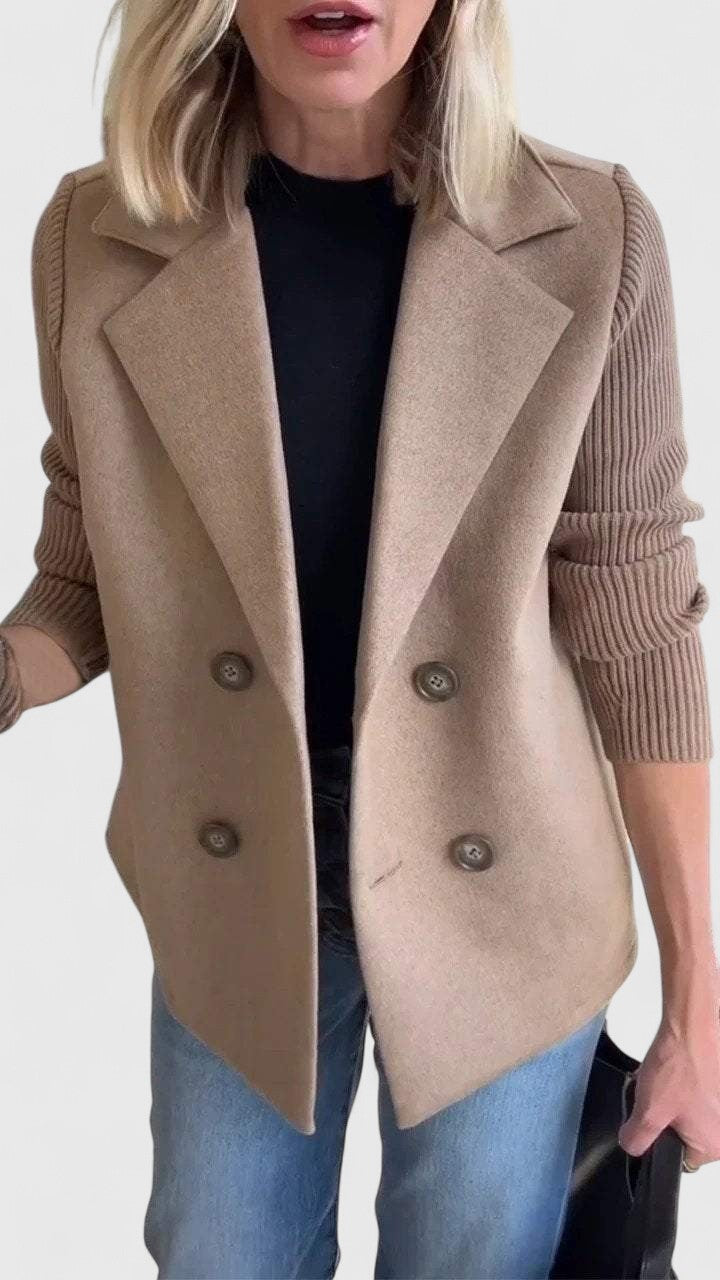 Structured Ribbed Notched Cuffed Buttoned Paneled Blazer