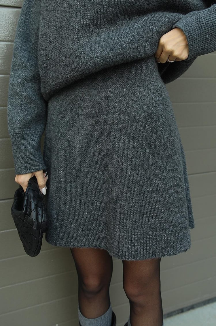 Crew Neck Long Sleeve Sweater and Mini Skirt Set For Women