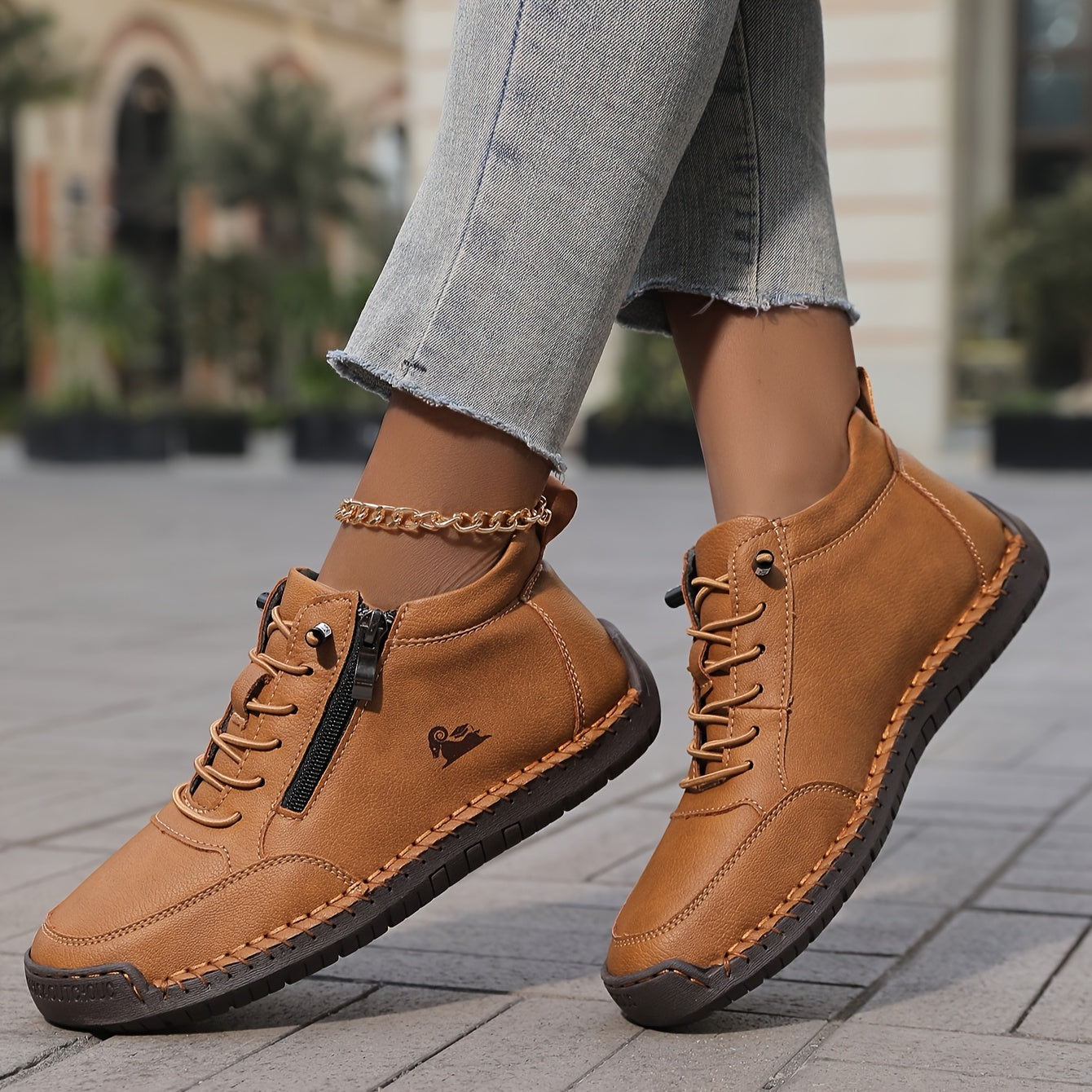 Zip-Up Lace-Up High-Top Orthopedic Sneakers