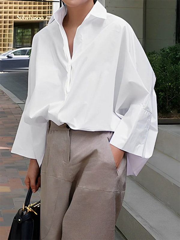 Long Sleeves Loose Lapel Collared Blouse