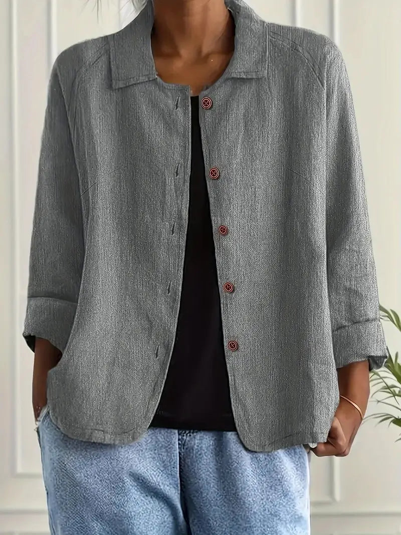 Collared Button Down Three Quarter Sleeve Blouse