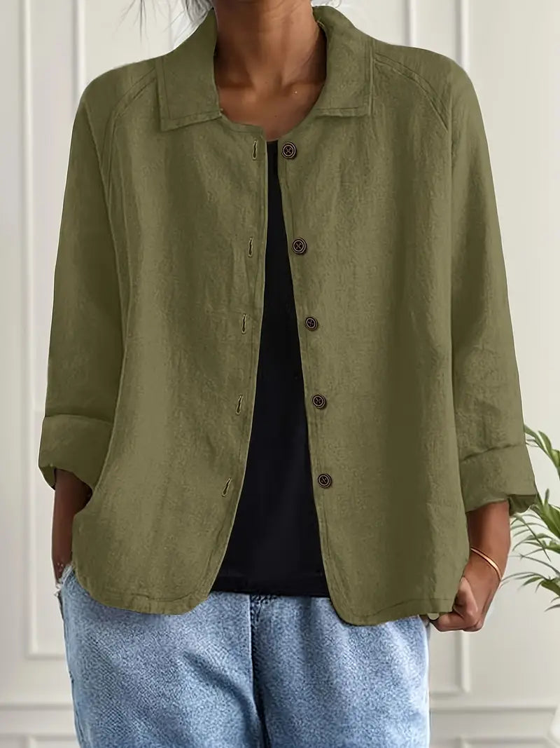Collared Button Down Three Quarter Sleeve Blouse