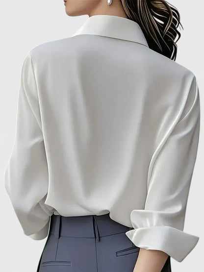 Solid Relaxed Collared Long Cuffed Buttoned Blouse