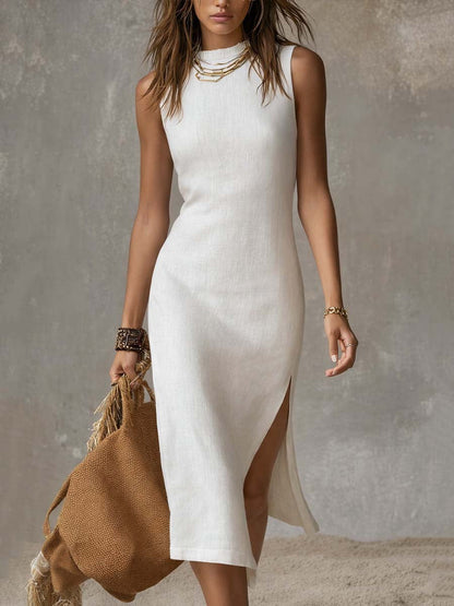 Sleeveless High Neck Side Slit Dress