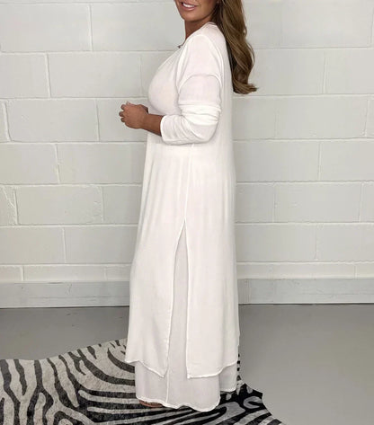 Long Sleeve V Neck Slit Set