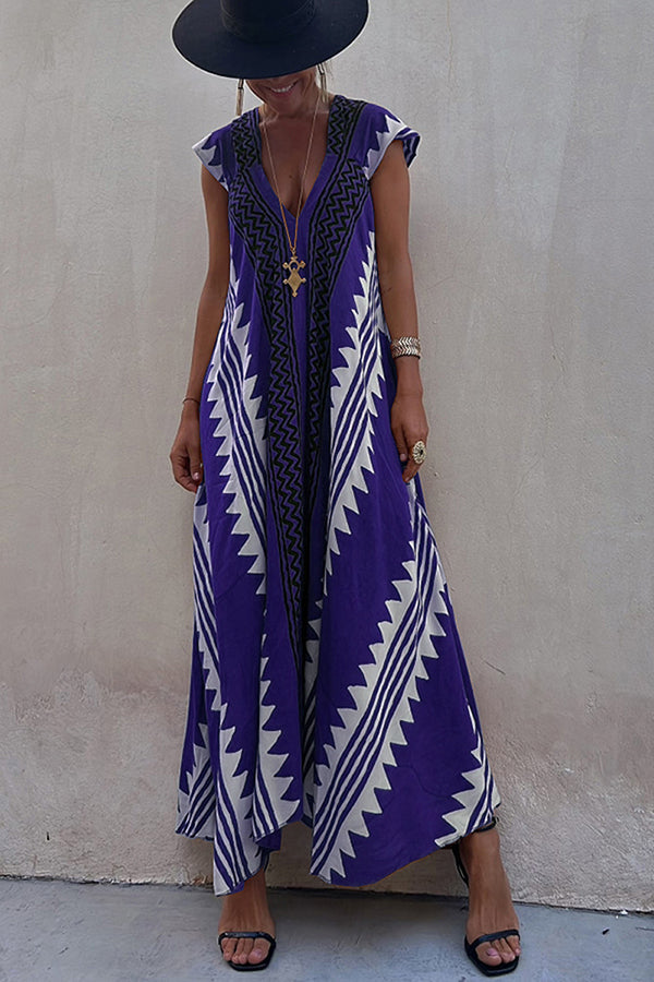 Deep Neckline Flared Hemline A-Line Dress