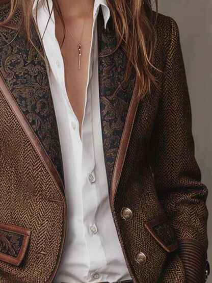 Women's Peak Lapel Long Sleeve Herringbone Blazer