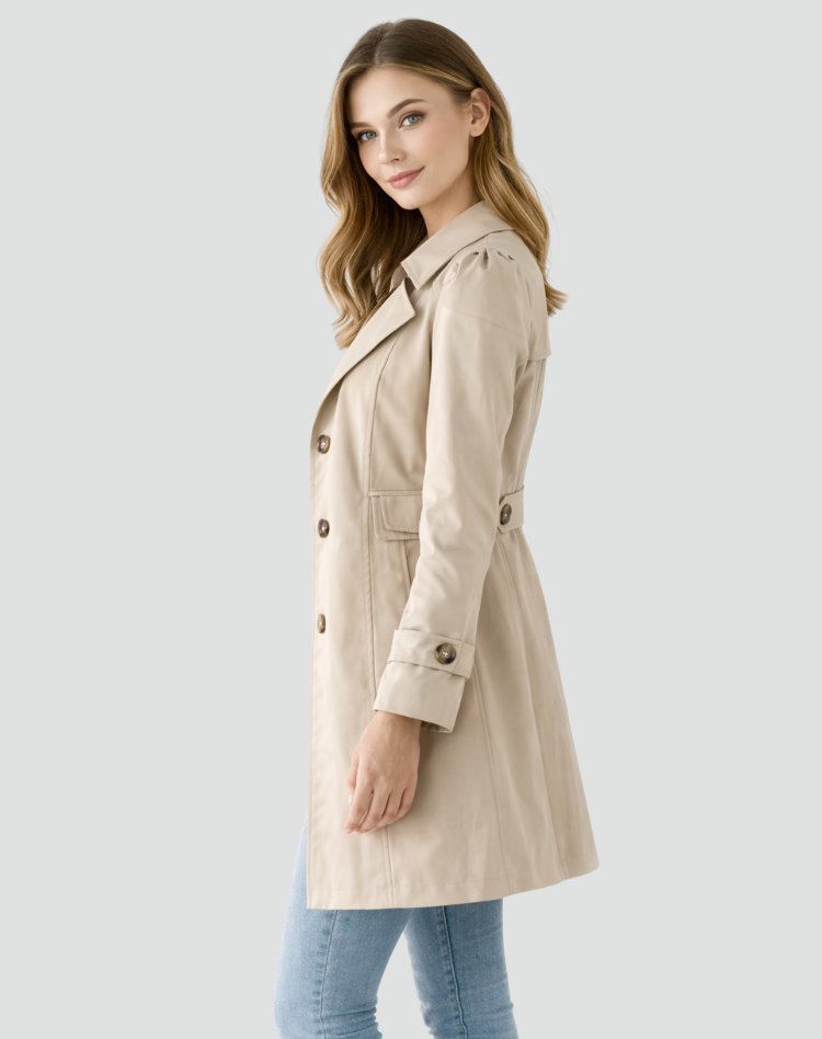 Notched Lapel Belted Mid-Length Trench Coat For Women