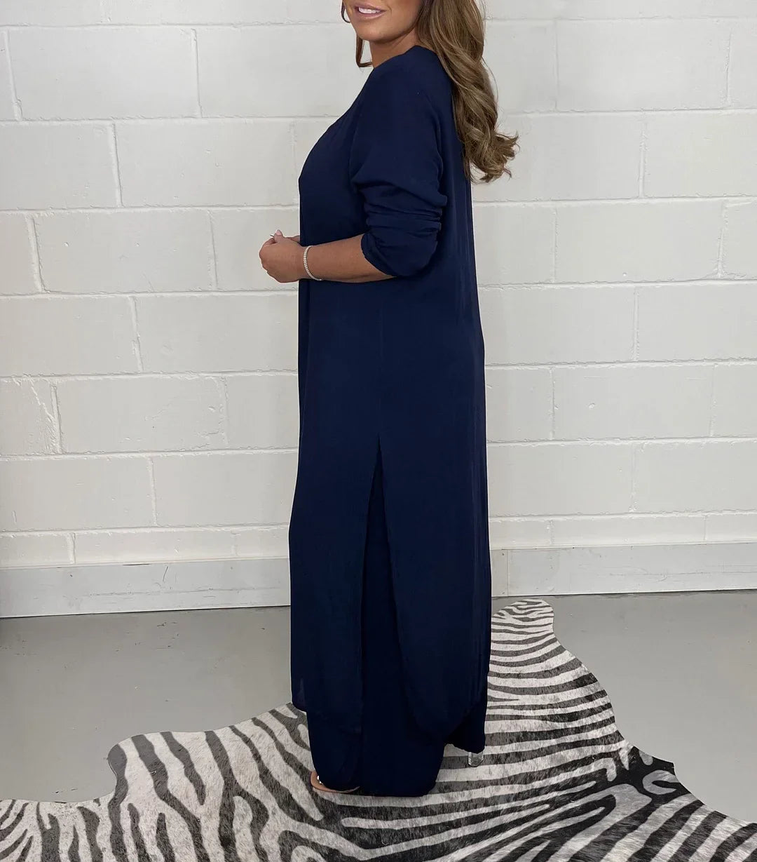 Long Sleeve V Neck Slit Set