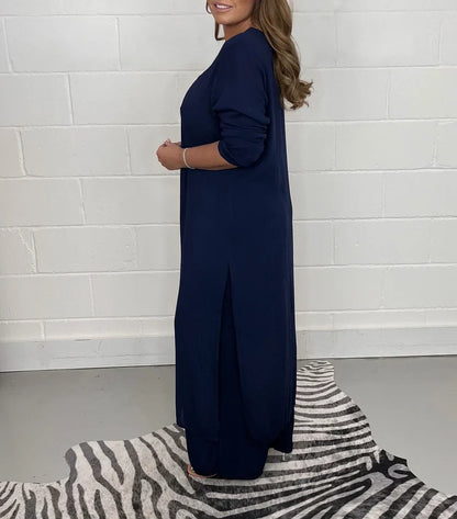 Long Sleeve V Neck Slit Set