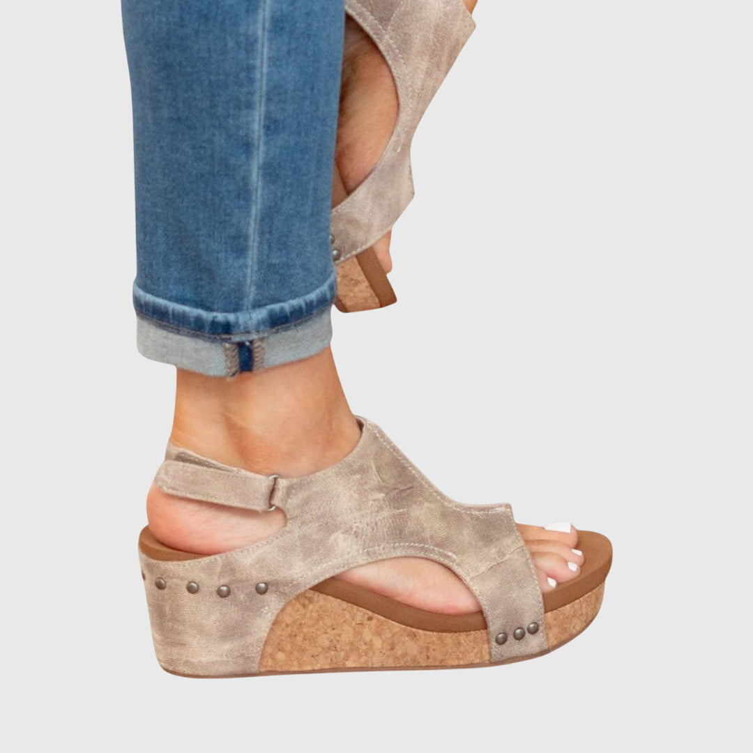 Open Toe Studded Wedge Slingback Sandals