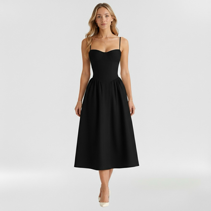 Corset Structured Sleeveless Paneled Gathered Midi Dress
