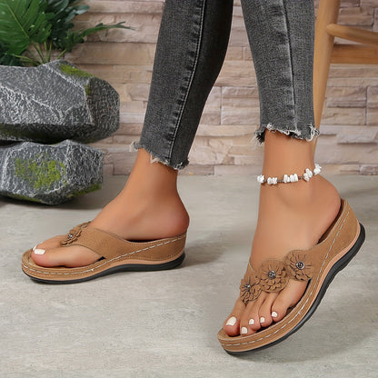 Flower Detail Thong Post Platform Sandals