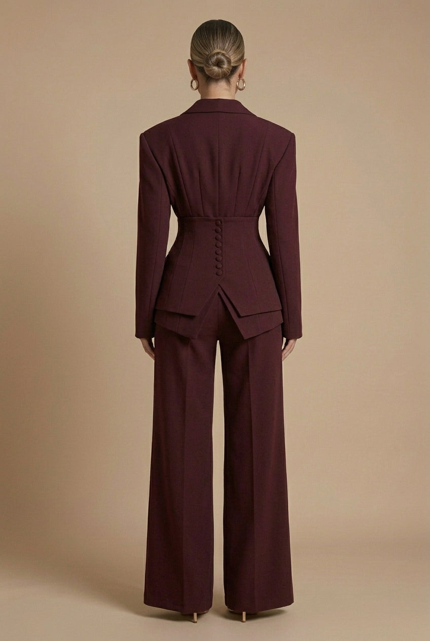 Corset Waist Buttoned Structured Layered Wide Leg Set